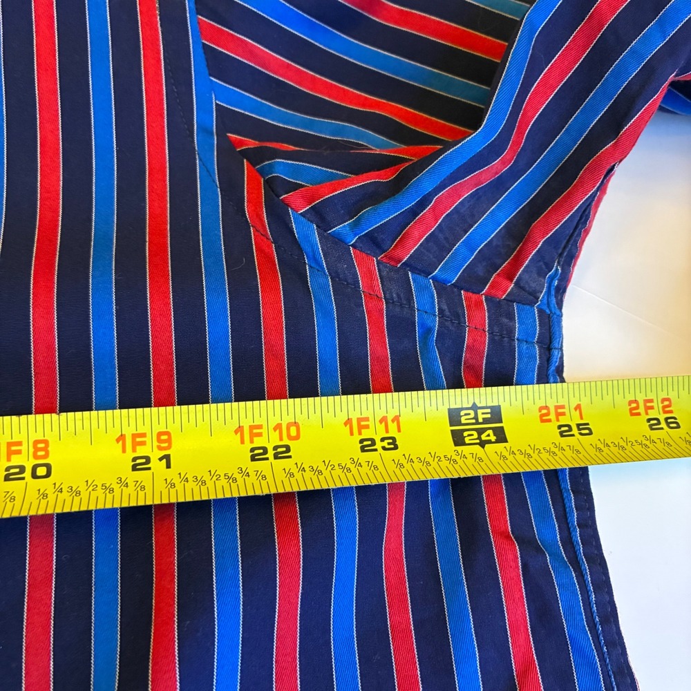 Fleur De Lis Mens 2XL Button Down Shirt Blokecore Club Striped Red Blue LS Party - Picture 12 of 13